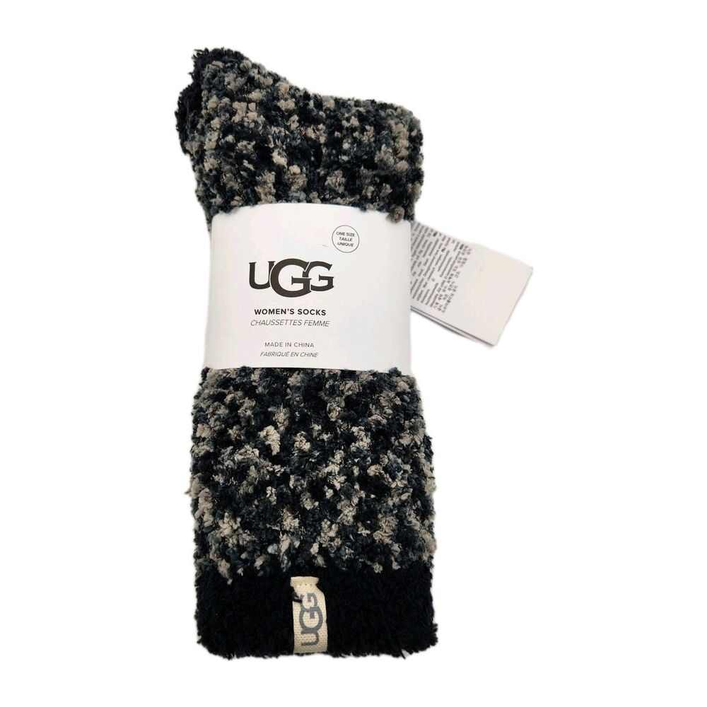 UGG Cozy Chenille Socks Crew Cut Black Grey Womens OS Soft Confetti Lounging NWT